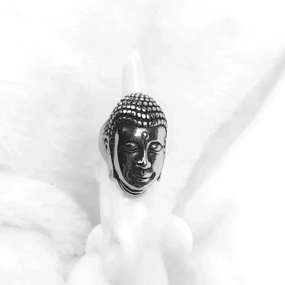 Unisex Silver Buddha Ring Stainless Steel Hypoallergenic Statement Ring - Picture 3 of 9